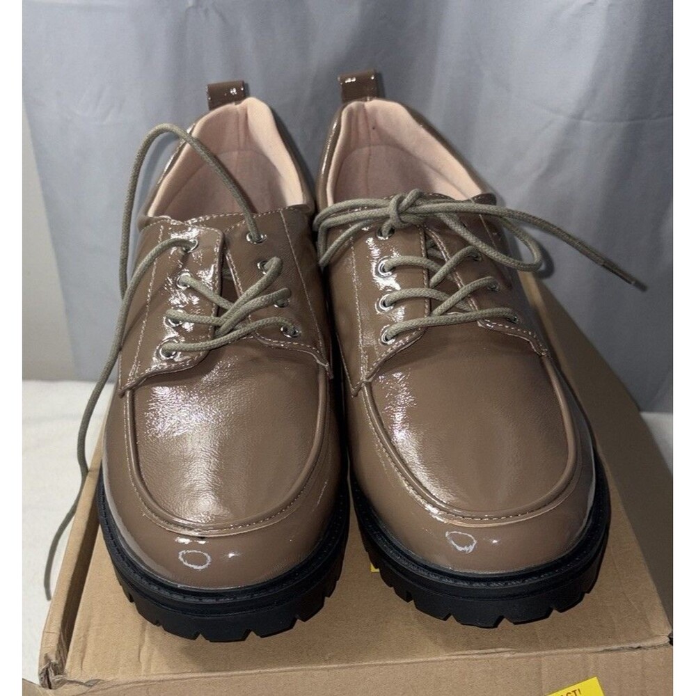 Journee Collection Zina Oxford Shoes Brown Patent Lace Up Women Size 11 Comfort - Picture 4 of 14